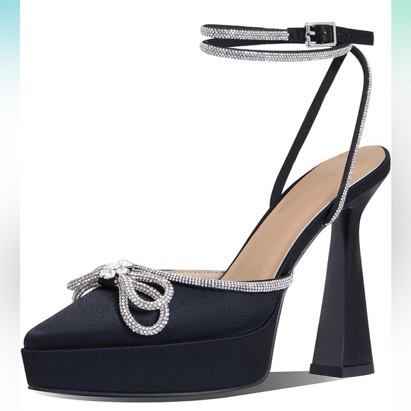 NWT Black Embellished Platform Heel Pumps - Picture 6 of 11